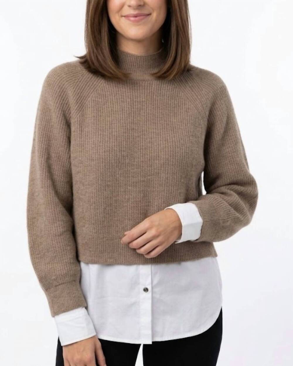 NEW ENTRO birch layered sweater in tan